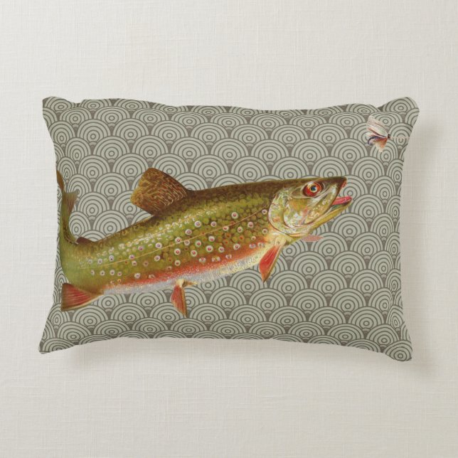 Vintage Rainbow Trout Fly Fishing Accent Pillow (Back)