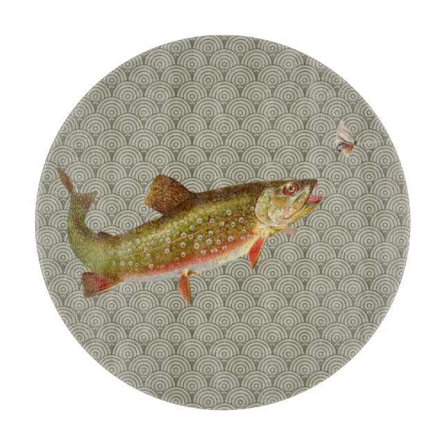 Vintage Rainbow Trout Fly Fishing Cutting Board (Front)