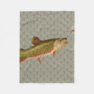 Vintage Rainbow Trout Fly Fishing Fleece Blanket
