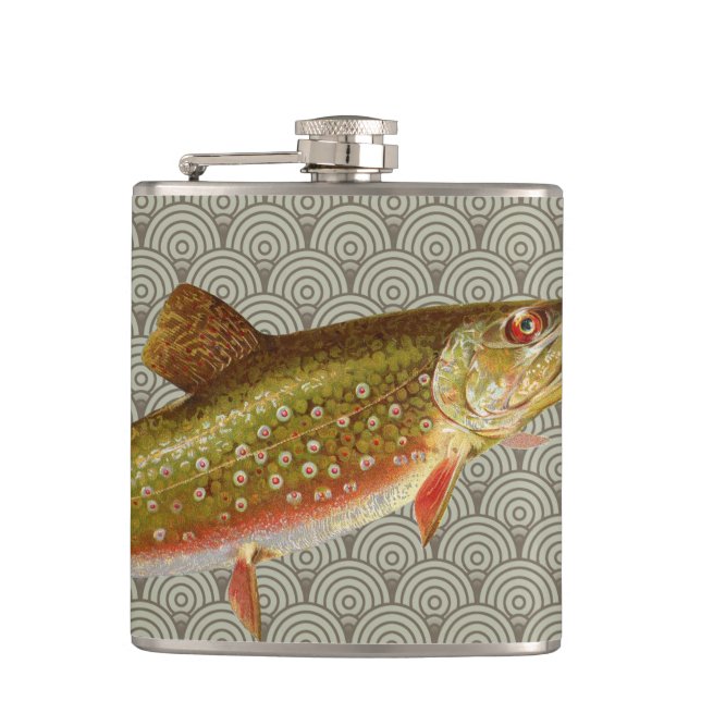 Vintage Rainbow Trout Fly Fishing Hip Flask (Front)