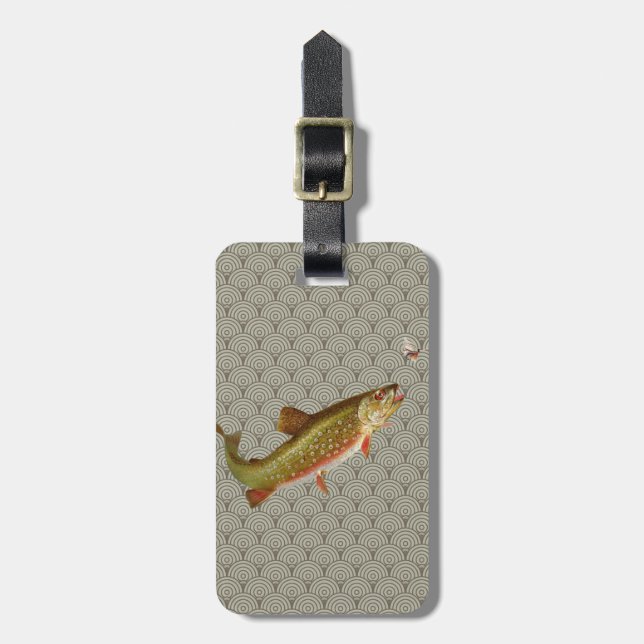 Vintage Rainbow Trout Fly Fishing Luggage Tag (Front Vertical)
