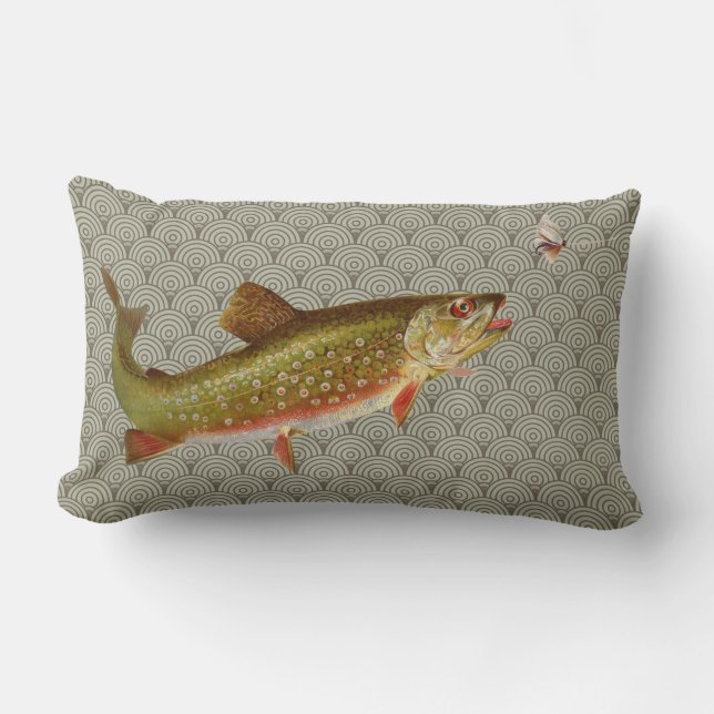 Vintage Rainbow Trout Fly Fishing Lumbar Pillow (Front)