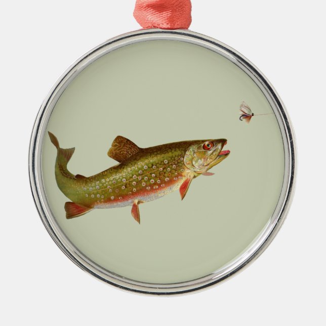 Vintage Rainbow Trout Fly Fishing Metal Ornament (Front)