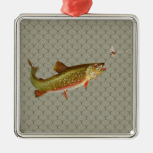 Vintage rainbow trout fly fishing metal ornament