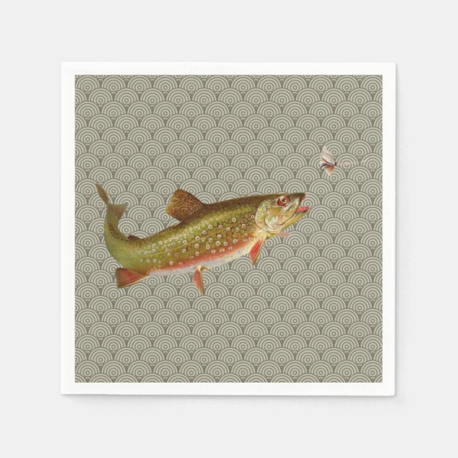Vintage Rainbow Trout Fly Fishing Napkin (Front)