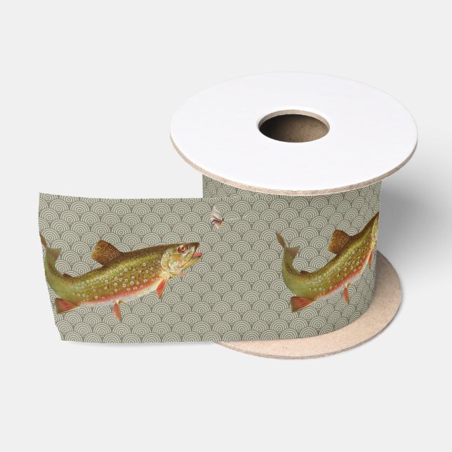 Vintage Rainbow Trout Fly Fishing Satin Ribbon (Spool)