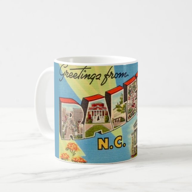 Vintage Raleigh North Carolina Postcard Coffee Mug (Front Left)