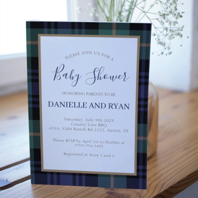 Vintage Ralph Baby Shower Plaid Boy Blue Invitation (Creator Uploaded)
