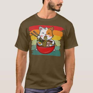 Vintage Ramen Cat Anime Bowl Kawaii Neko Japanese  T-Shirt