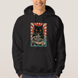 Vintage Ramen Cat Eating Noodles Japanese Food Gra Hoodie