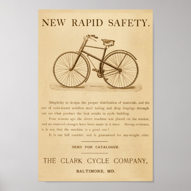 Vintage Rapid Safety Bicycles Ad Art Poster (Front)