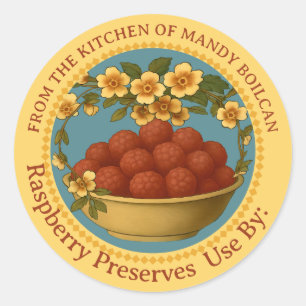 Vintage raspberries from the kitchen of canning classic round sticker