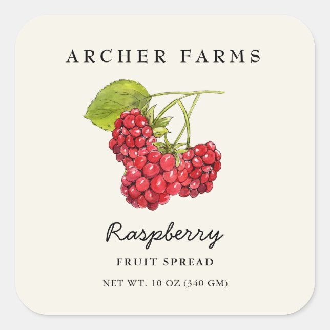Vintage Raspberry fruit spread square Jar Label (Front)