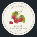 Vintage Raspberry Homemade Jam Jar label<br><div class="desc">Elegant Personalized hand painted watercolor vintage style Raspberry Jam jar label on off- white background. Use for your homemade jam's or anything you choose. Makes great gift. Fill your information on label and enjoy.</div>