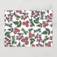 Vintage Raspberry Leaves Illustration Pattern