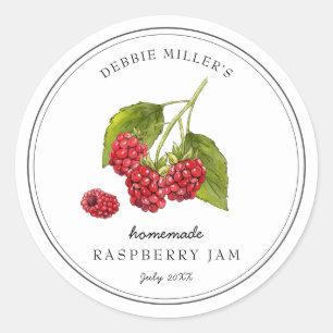 Vintage Raspberry on white Jam  Classic Round Sticker