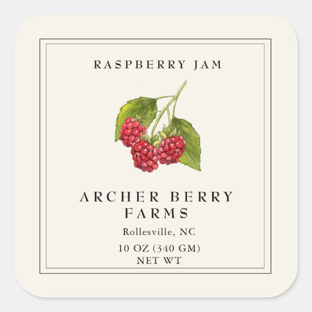 Vintage Raspberry Preserve Simple Jam Jar Label (Front)