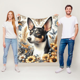Vintage Rat Terrier Illustration Fleece Blanket