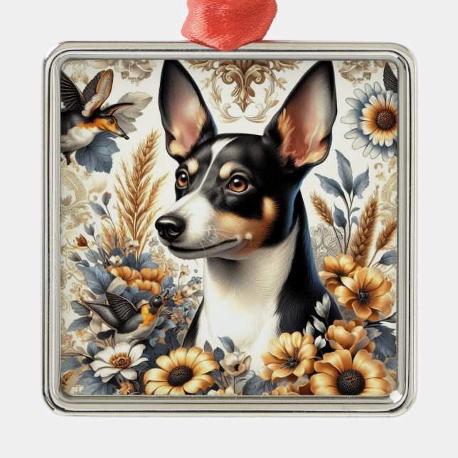 Vintage Rat Terrier Illustration Metal Ornament (Front)
