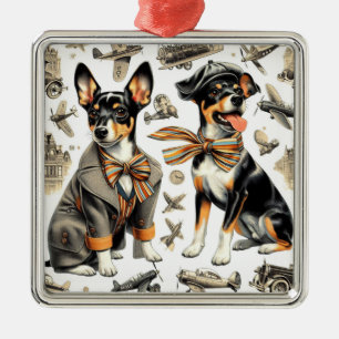 Vintage Rat Terrier Seamless Metal Ornament