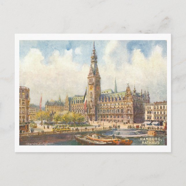 Vintage Rathaus Hamburg Germany Postcard (Front)