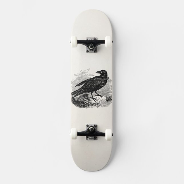 Vintage Raven Black Bird Crow Personalized Birds Skateboard (Front)