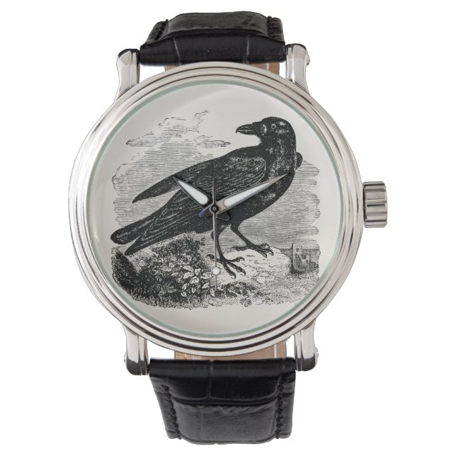 Vintage Raven Black Bird Crow Personalized Birds Watch (Front)