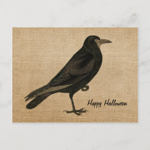 Vintage Raven  Burlap Postcard Personalize