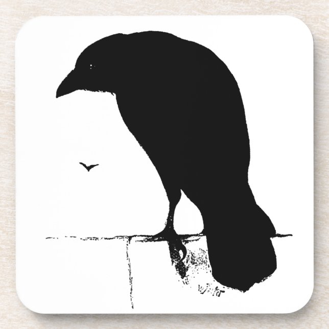 Vintage Raven - Customized Goth Crows Ravens Coaster (Front)