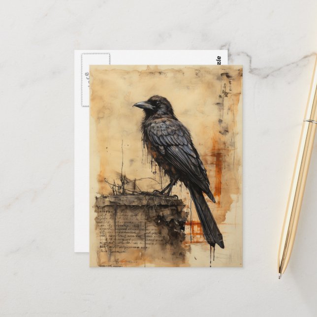 Vintage Raven Edgar Allan Poe Postcard (Front/Back In Situ)