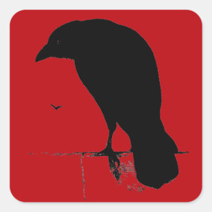 Vintage Raven on Blood Red Template Square Sticker