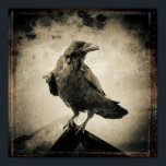 Vintage Raven Photo Poster<br><div class="desc">Photograph of a proud black raven perched on a steel pyramid in a vintage sepia style.</div>