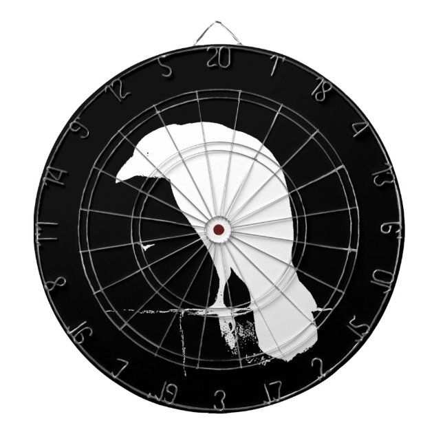 Vintage Raven Silhouette White on Black - Custom Dartboard (Front)