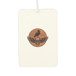 Vintage Raven Winged Skull Orange Moon Vector Desi Air Freshener