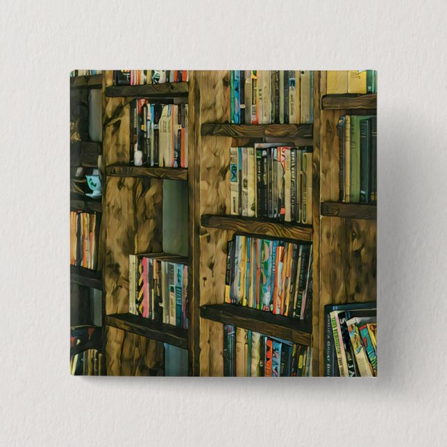 Vintage reading artwork 2 inch square button (Front)