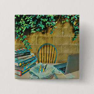 Vintage reading artwork 2 inch square button