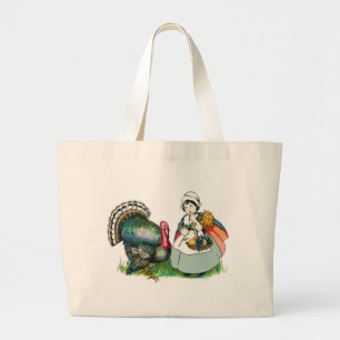 Vintage Ready For Thanksgiving Large Tote Bag