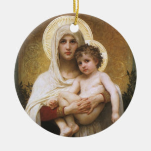 Vintage Realism, Madonna of the Roses, Bouguereau Ceramic Ornament