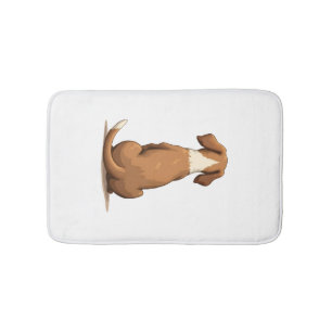 Vintage Rear View Dog Illustration Tan and White P Bath Mat