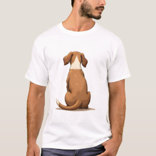 Vintage Rear View Dog Illustration Tan and White P T-Shirt
