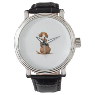 Vintage Rear View Dog Illustration Tan and White P Watch