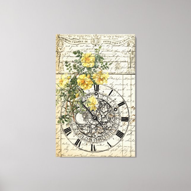 Vintage reciept and floral canvas print (Front)