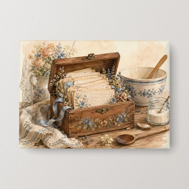 Vintage Recipe Box Cottage Kitchen (Front)