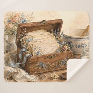 Vintage Recipe Box Cottage Kitchen Sherpa Blanket