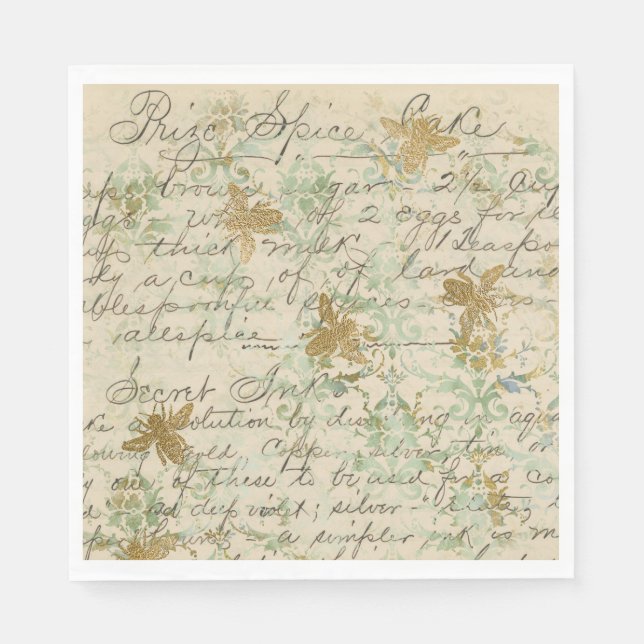 Vintage Recipe Honeybee Napkin (Front)