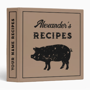 Vintage recipe kitchen binder with pig silhouette