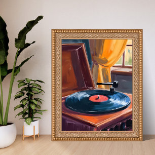 Vintage Record Player Painting Poster