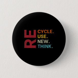 Vintage Recycle Reuse Renew Rethink Earth Day Envi 2 Inch Round Button