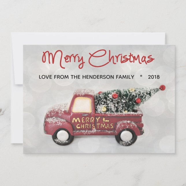 Vintage Red 1950's Chevy Merry Christmas Holiday Card (Front)