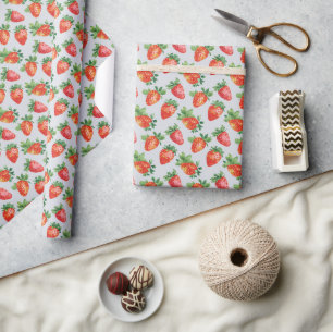 Vintage Red Abstract Strawberry Pattern Wrapping Paper
